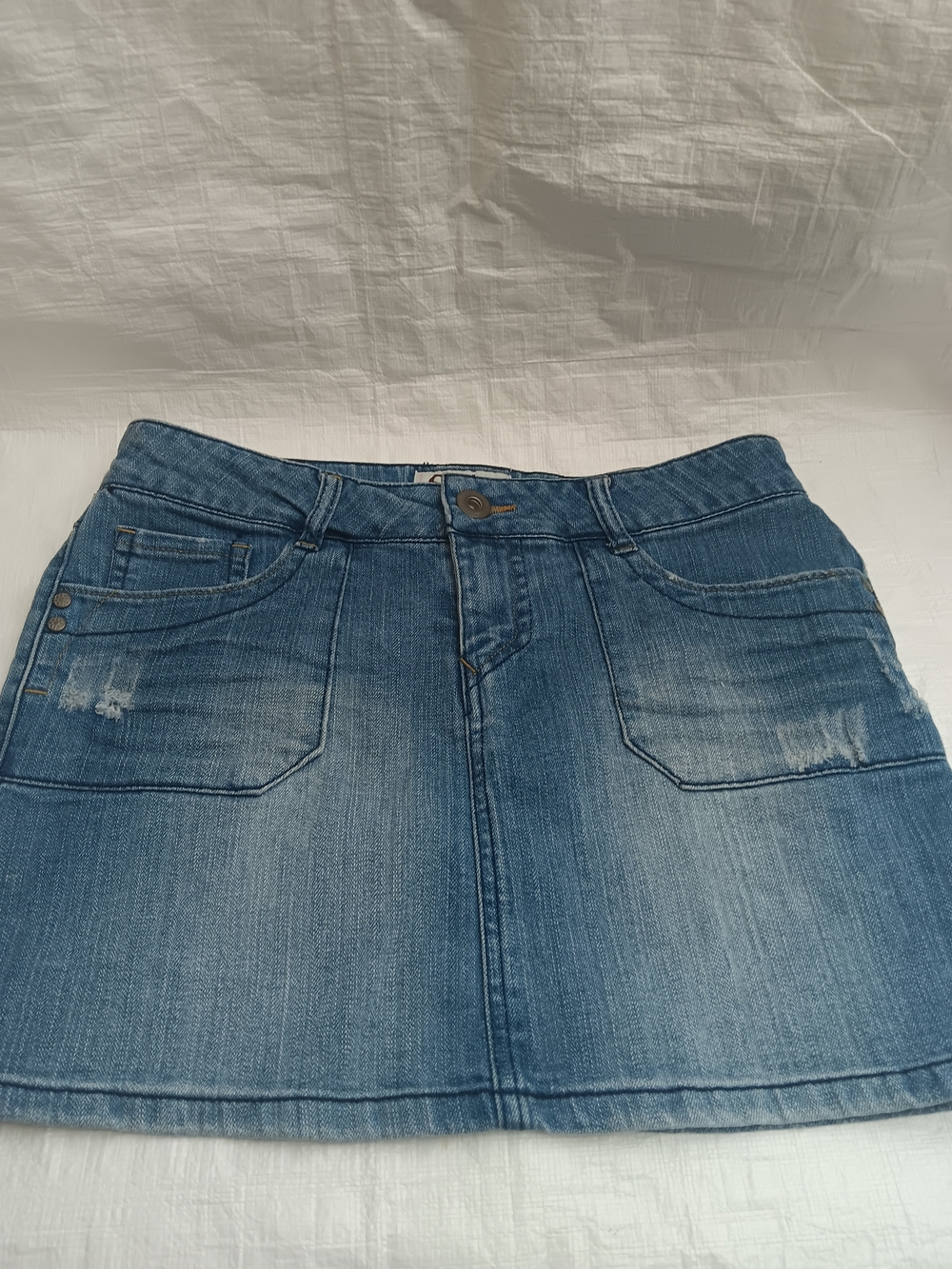 SO Blue Denim Mini Skirt with Front Patch Pockets